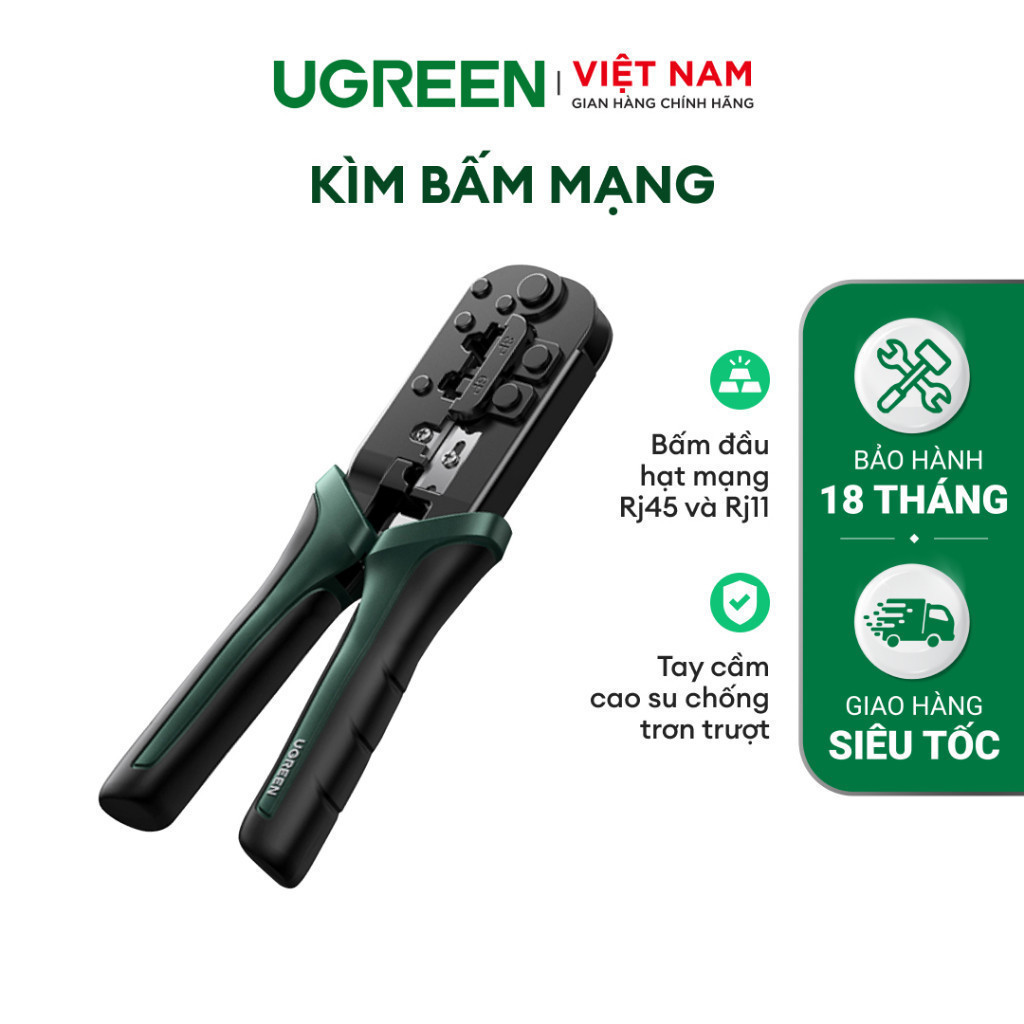 Kìm bấm mạng UGREEN | Bấm đầu hạt mạng Rj45 và Rj11 | Tay cầm cao su chống trơn trượt | Bảo hành 18  tháng | 70683 10952