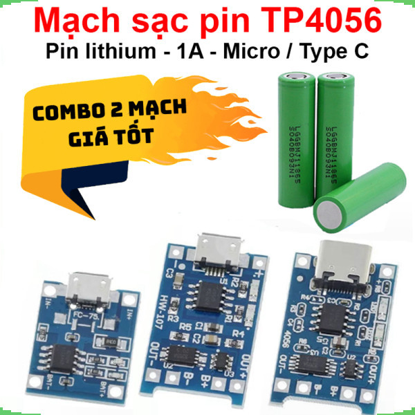 [Giá bán sỉ] (10 cái) Mạch Sạc Pin TP4056 cổng USB micro B / Type C (Có / Không IC bảo Vệ )