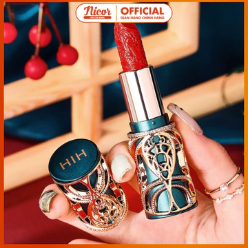 Son nhung lì nội địa Trung vỏ cổ trang HIH mềm mịn lên màu tươi tắn, Son sáp lì không trôi HIH vỏ chạm khắc cổ trang