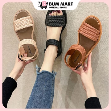 Dép quai hậu sandal nữ vân đan dây sang trọng, Giày sandal nữ quai ngang chống trơn trượt nội địa trung