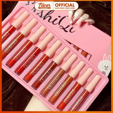 Son kem lì ErshiQi Velvet set son 10 cây lên màu tươi bóng mịn mà, Son bóng nội địa trung với nhiều cá tính khác biệt