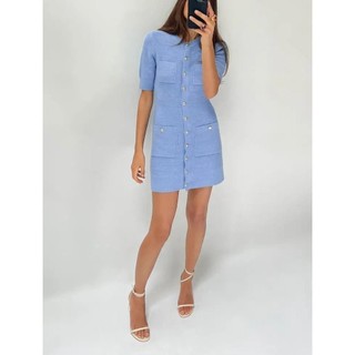 đầm Zara made in Morocco mini dệt kim nút gold cộc tay - Luumooc