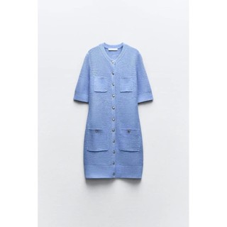đầm Zara made in Morocco mini dệt kim nút gold cộc tay - Luumooc