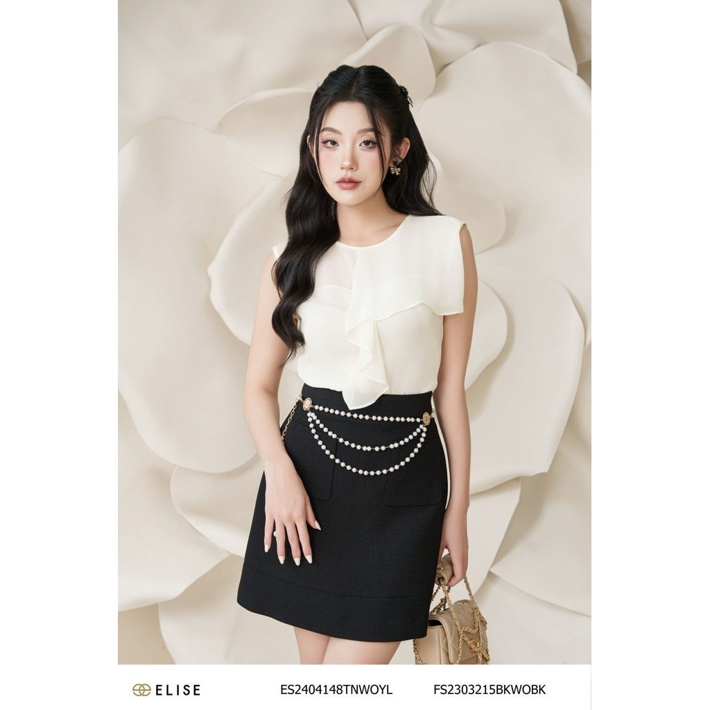 Áo chiffon vàng nhạt SN bèo ngực thiết kế Elise ES2404148TNWOYL