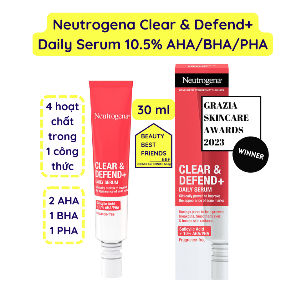 Neutrogena Clear & Defend+ Daily Serum 10.5% AHA/BHA/PHA 30 ml giảm mụn ...