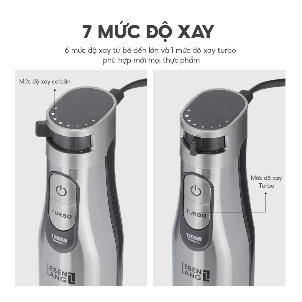 Ảnh Máy xay sinh tố cầm tay đa năng Lebenlang LBL3969,nhiều đầu thay, 1200W,lưỡi dao inox, 7 mức độ xay 4