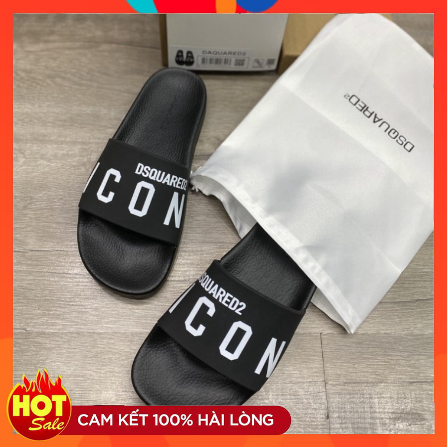 Dép lê quai ngang Dsquared2 Icon Đen chữ trắng Nam Nữ, Dép lê chống ...