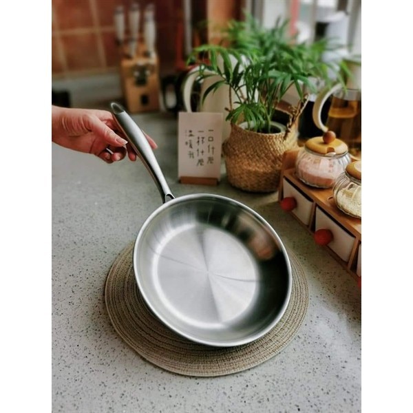 Chảo Inox Chiên Rán Cán Dài, Chảo Cạn Lunkai LK13 LK14, Dụng Cụ Chiên Rán 20cm 24cm