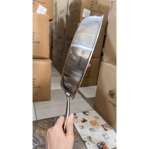 Chảo Inox Chiên Rán Cán Dài, Chảo Cạn Lunkai LK13 LK14, Dụng Cụ Chiên Rán 20cm 24cm