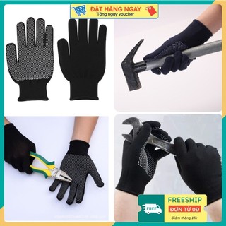 SET 10, 20 ĐÔI Găng Tay Lao Động Có Hạt Phủ Sơn Xanh Đen Đỏ Chống Trơn Trượt - Bao Tất Tay Cơ Khí Xây Dựng OKAMAS