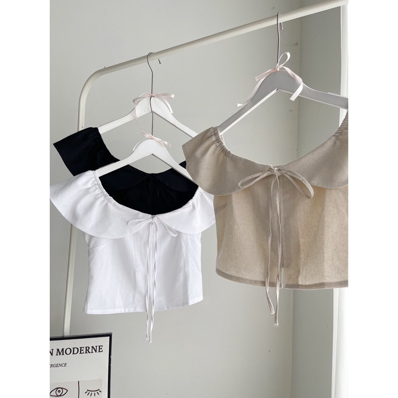 [Mya house] Áo linen croptop cổ bèo cánh tiên BABY TOP