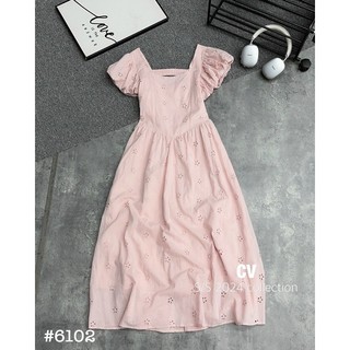 Váy thô boi cổ vuông tay bồng #6102