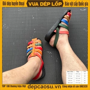 dép cao su 6 quai rọ màu sắc ngũ hành, thủ công của Vua dép lốp Phạm Quang Xuân, ảnh thật, bảo hành
