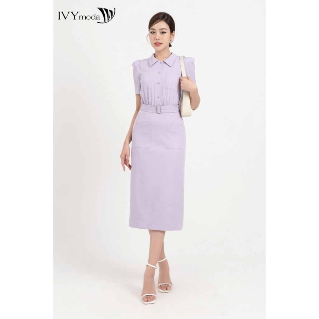 Ảnh Đầm dài phối túi kèm đai nữ IVY moda MS 48M8233 4