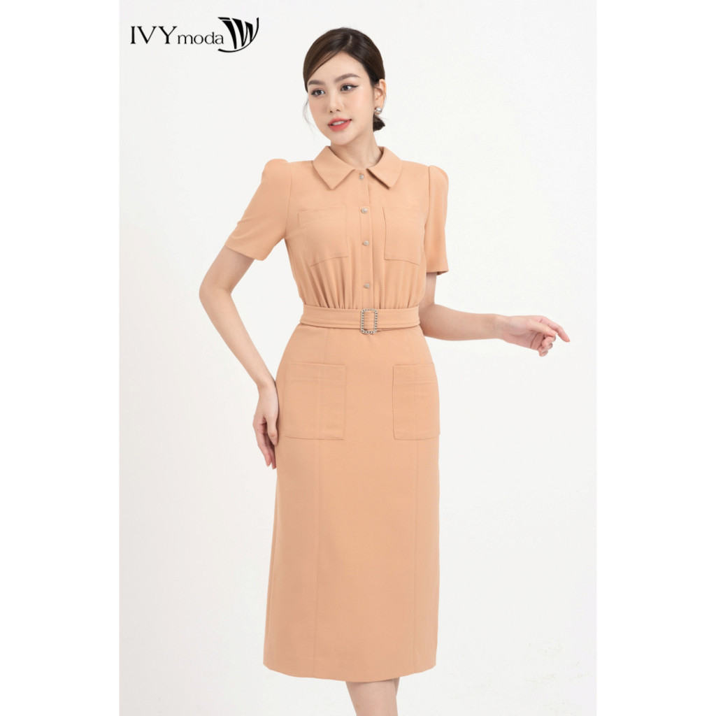 Ảnh Đầm dài phối túi kèm đai nữ IVY moda MS 48M8233 1