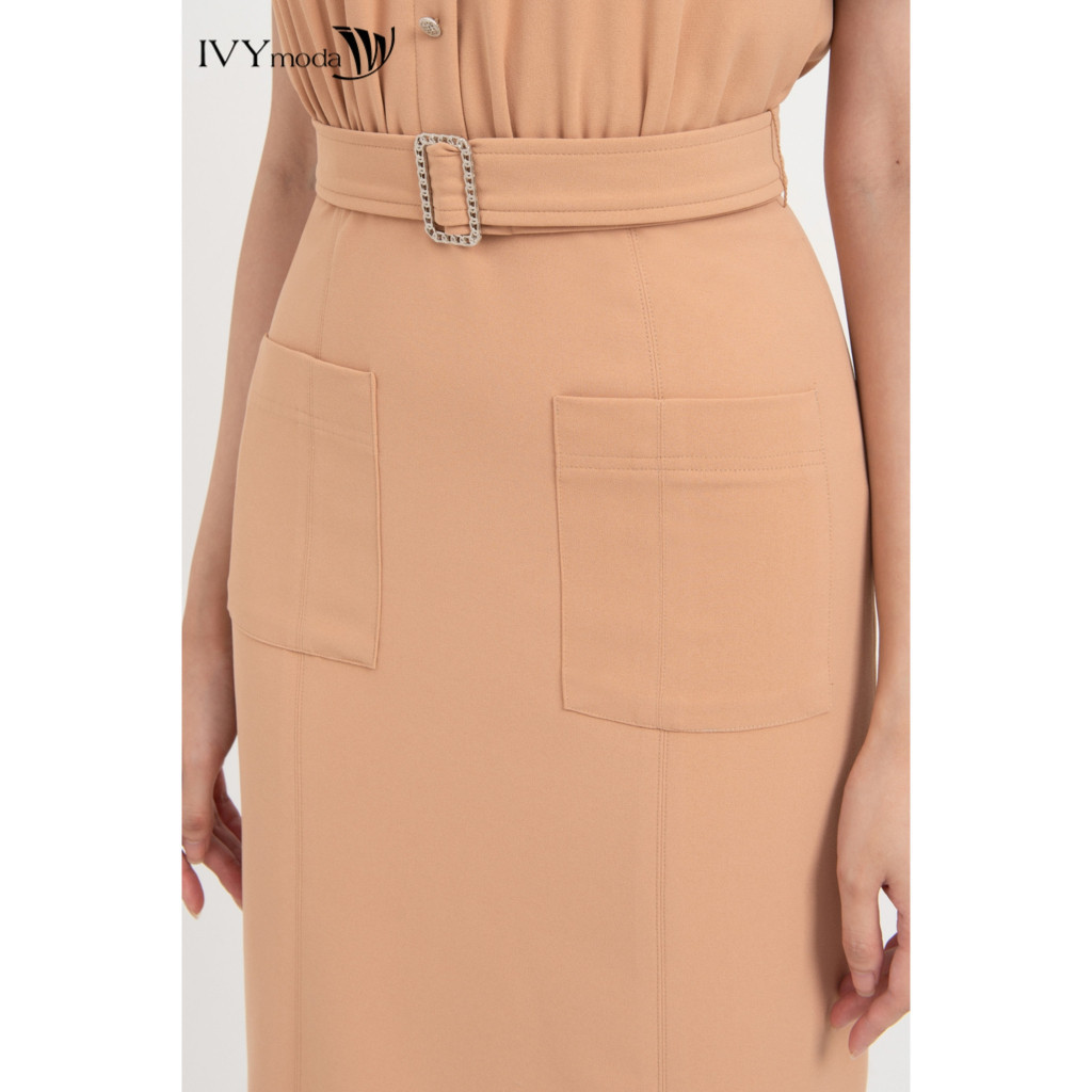 Ảnh Đầm dài phối túi kèm đai nữ IVY moda MS 48M8233 2