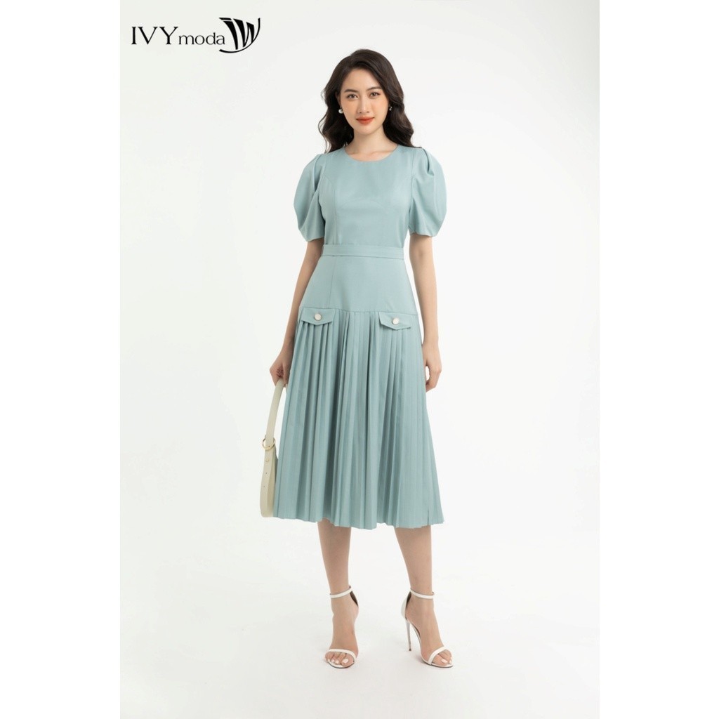 Ảnh Đầm xòe hạ eo xếp ly nữ IVY moda MS 48M7565 1