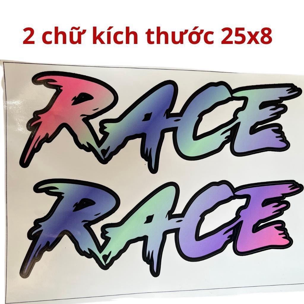Tem chữ race dán xe máy, xe đạp, điện thoại nhiều màu xanh đỏ trắng đen ...