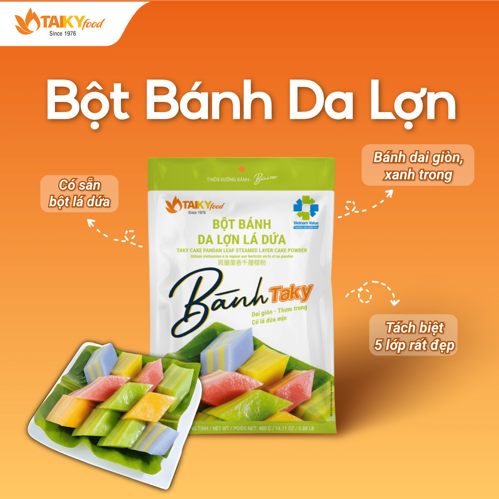 Bột bánh da lợn lá dứa Tài Ký gói 400g (tặng kèm gói bột lá dứa trong túi bột)
