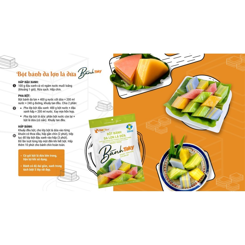 Bột bánh da lợn lá dứa Tài Ký gói 400g (tặng kèm gói bột lá dứa trong túi bột)