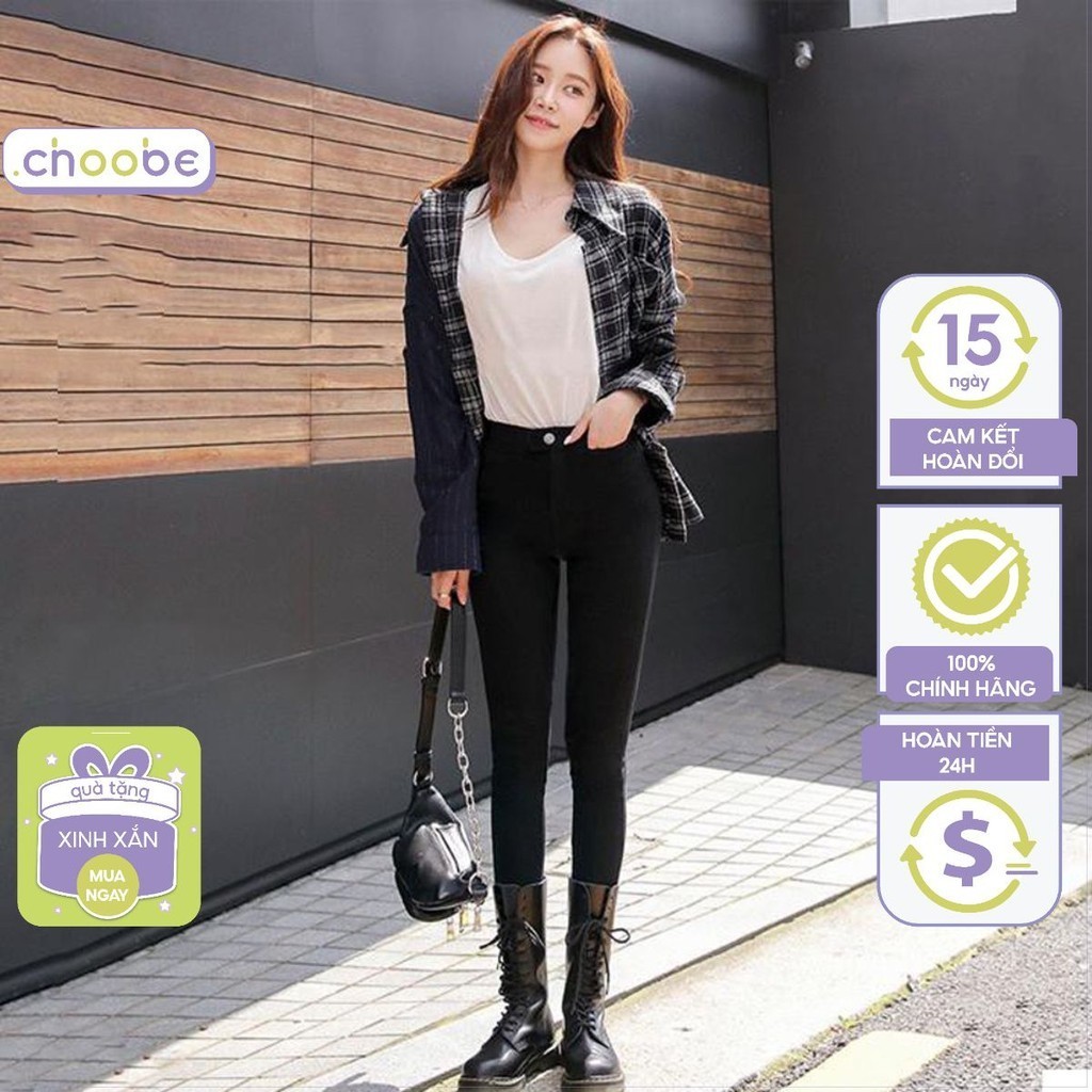 Ảnh Quần tregging nữ Choobe lưng cạp cao dài dáng thun ôm bó legging skinny vải giữ nhiệt màu đen Q13 1