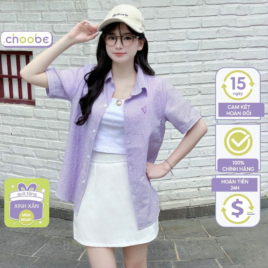 Ảnh Áo sơ mi nữ Blousie Choobe kẻ sọc oversize cộc tay ASM03 1