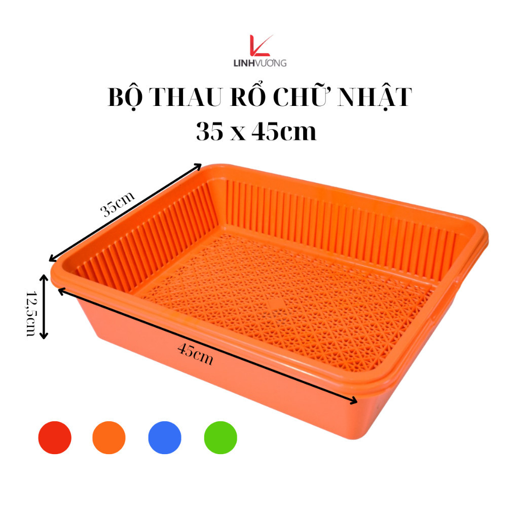 bộ thau rổ chữ nhật 45x35cm, cao 12,5cm, nhựa PP nguyên sinh, thau chữ ...