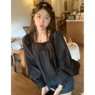 Áo dài tay babydoll cổ vuông  bèo cổ xinh phong cách Hàn Quốc phù hợp đi học đi làm đi chơi