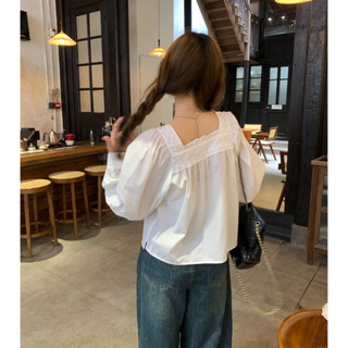 Áo dài tay babydoll cổ vuông  bèo cổ xinh phong cách Hàn Quốc phù hợp đi học đi làm đi chơi