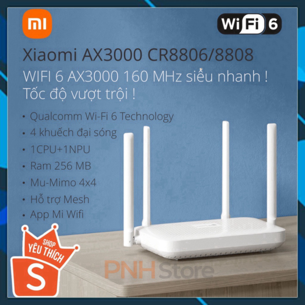 BH 12 ThángRouter Wifi Xiaomi AX3000 CR8806/8808 (Mẫu 2022) Chuẩn WIFI