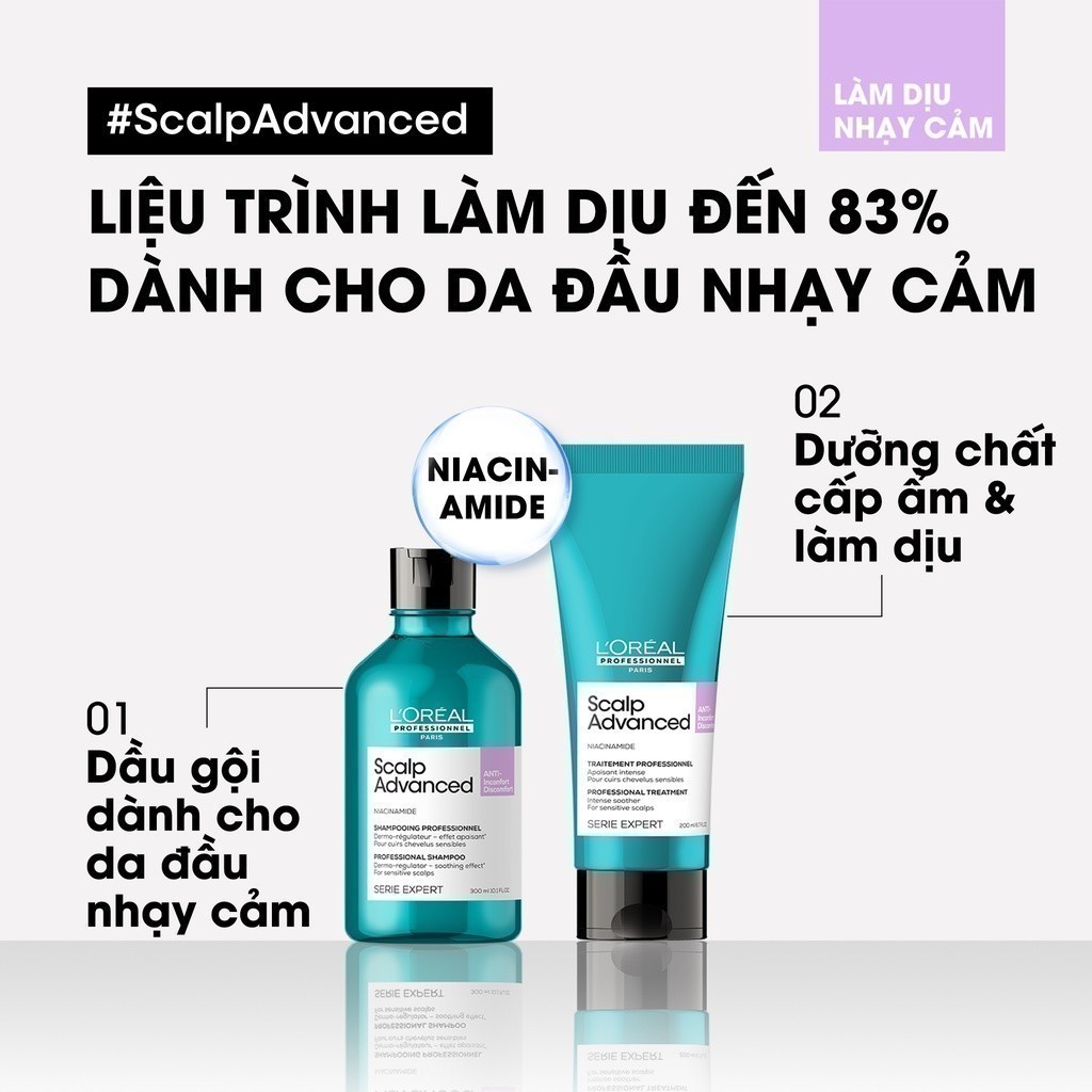 Liệu trình giúp làm dịu da đầu nhạy cảm L'Oréal Professionnel Scalp Advanced - Dầu gội 300ml, Dưỡng chất 200ml | Shopee Việt Nam