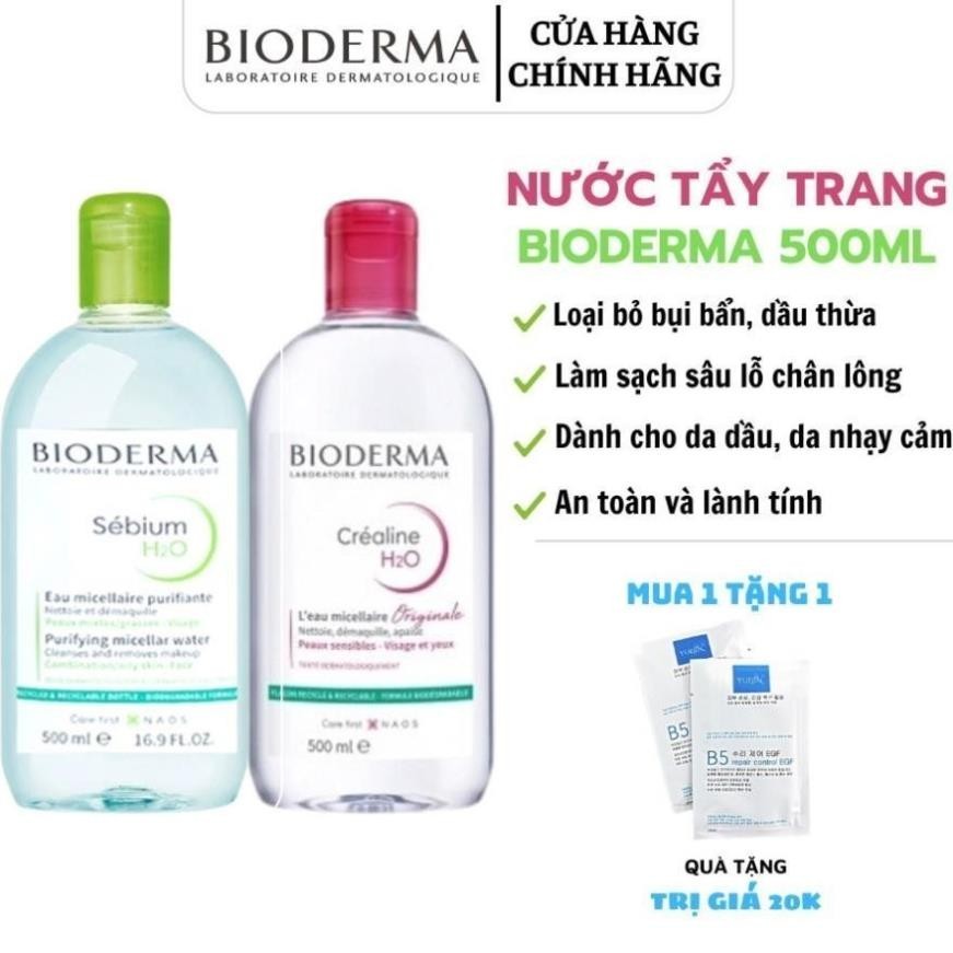 Nước Tẩy Trang Bioderma Cho Da Dầu Mụn Và Da Nhạy Cảm, Sạch Sâu Lành Tính 500ML-(TẶNG BÔNG TẨY TRANG)