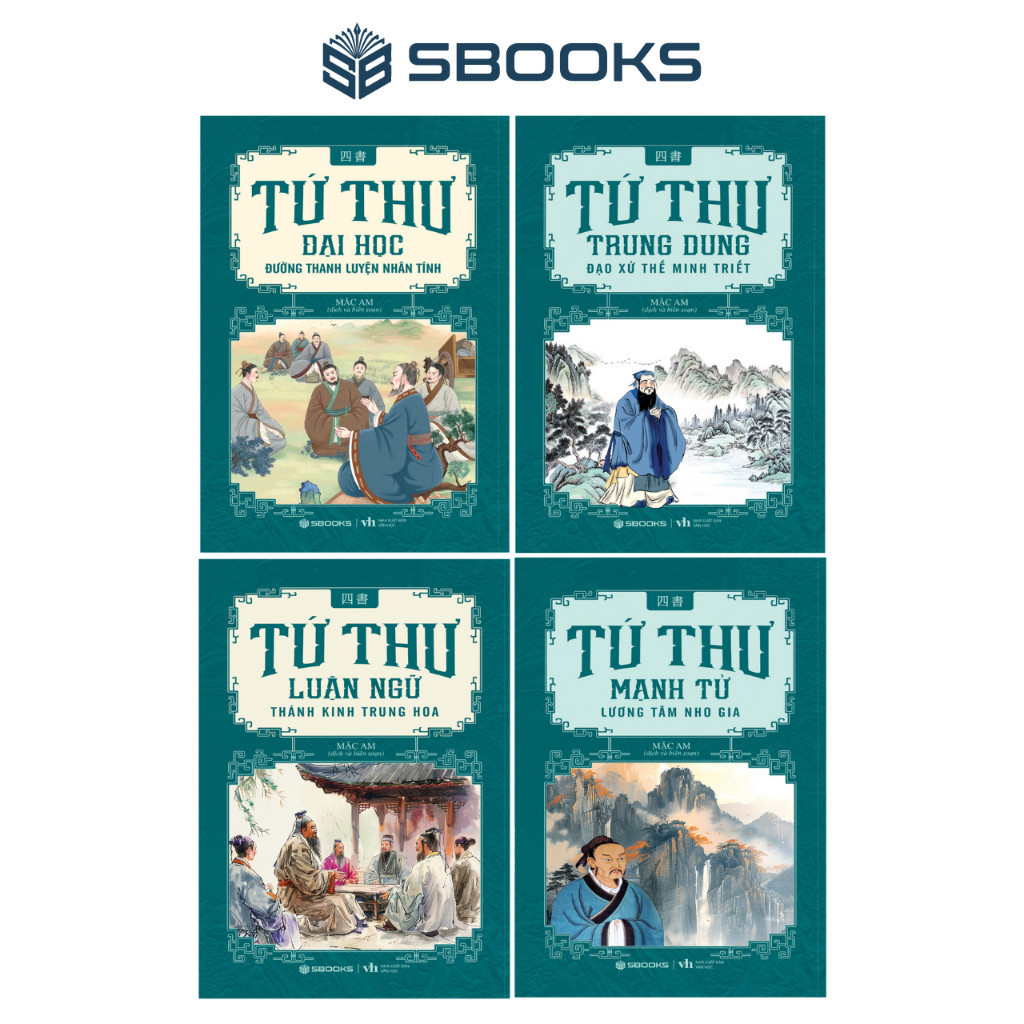 Combo 4 Sách Cuốn Tứ Thư: Đại Học + Luận Ngữ + Trung Dung + Mạnh Tử - SBOOKS OFFICIAL