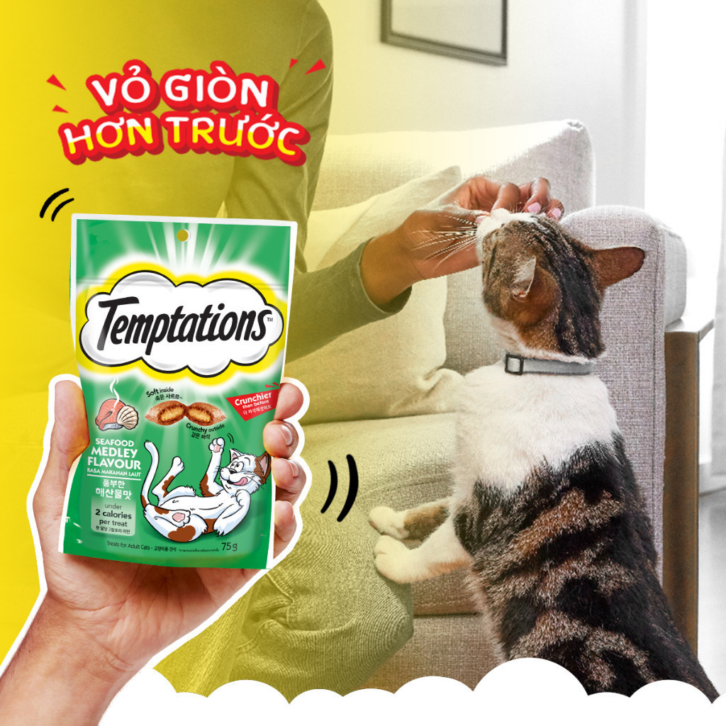 Ảnh Bộ 3 túi bánh thưởng cho mèo Temptations: vị cá ngừ, hải sản và gà 75g/túi 1