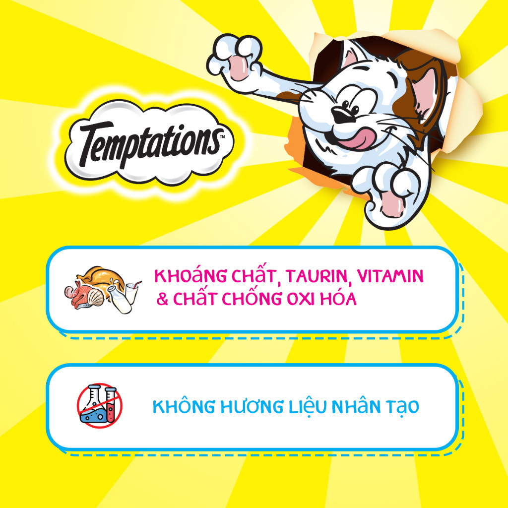 Ảnh Bộ 3 túi bánh thưởng cho mèo Temptations: vị cá ngừ, hải sản và gà 75g/túi 3