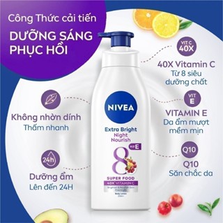 [marathon] Sữa Dưỡng Thể Nivea Sáng Da Ban Đêm Từ 8 Super Foods (350 Ml 