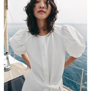 đầm Zara made in Morocco mini sơ mi tay phồng trơn và kẻ  - Luumooc