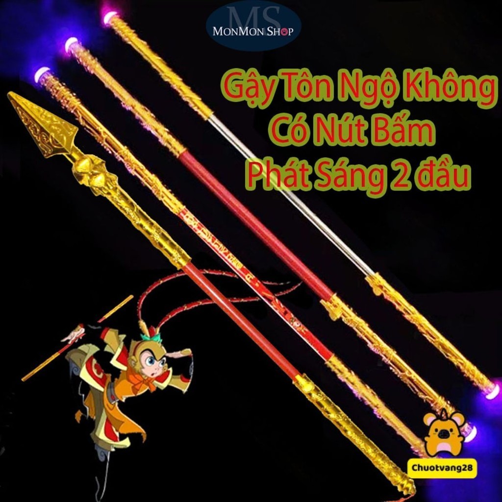 Gậy Như Ý Hóa Trang Tôn Ngộ Không Có Nút Bấm Led Phát Sáng 2 Đầu Biến Hóa Kéo Dài 110cm
