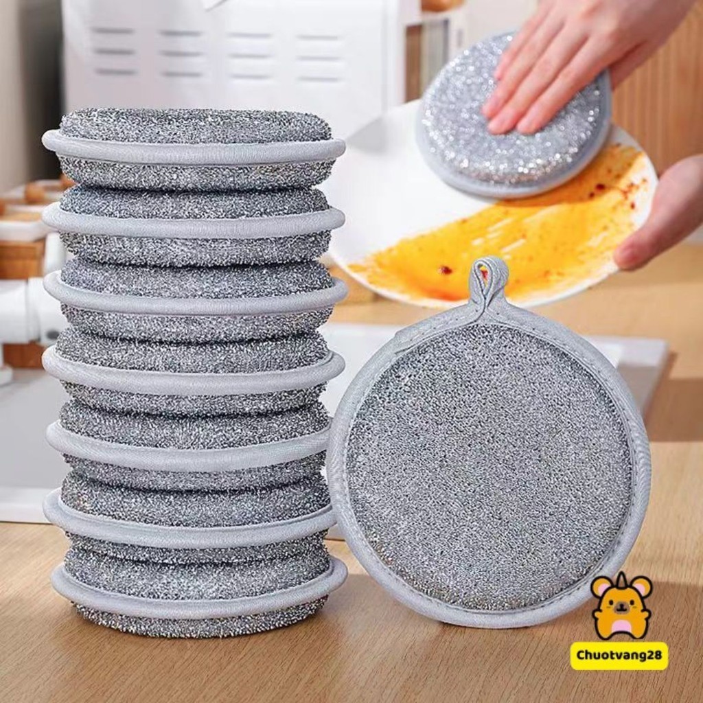Miếng Bọt Biển Rửa Bát Dây Bạc, Giẻ Rửa Bát Chén Dĩa, Cọ Rửa Xoong Nồi Bằng Sợi Kim Loại, Búi Sắt Đánh Xoong Chống Xước