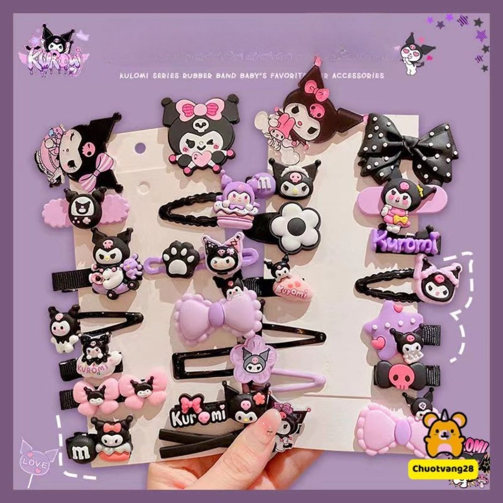 Set 14 Chiếc Kẹp Tóc Hình Kuromi Tím Dễ Thương Đáng Yêu cho Bé