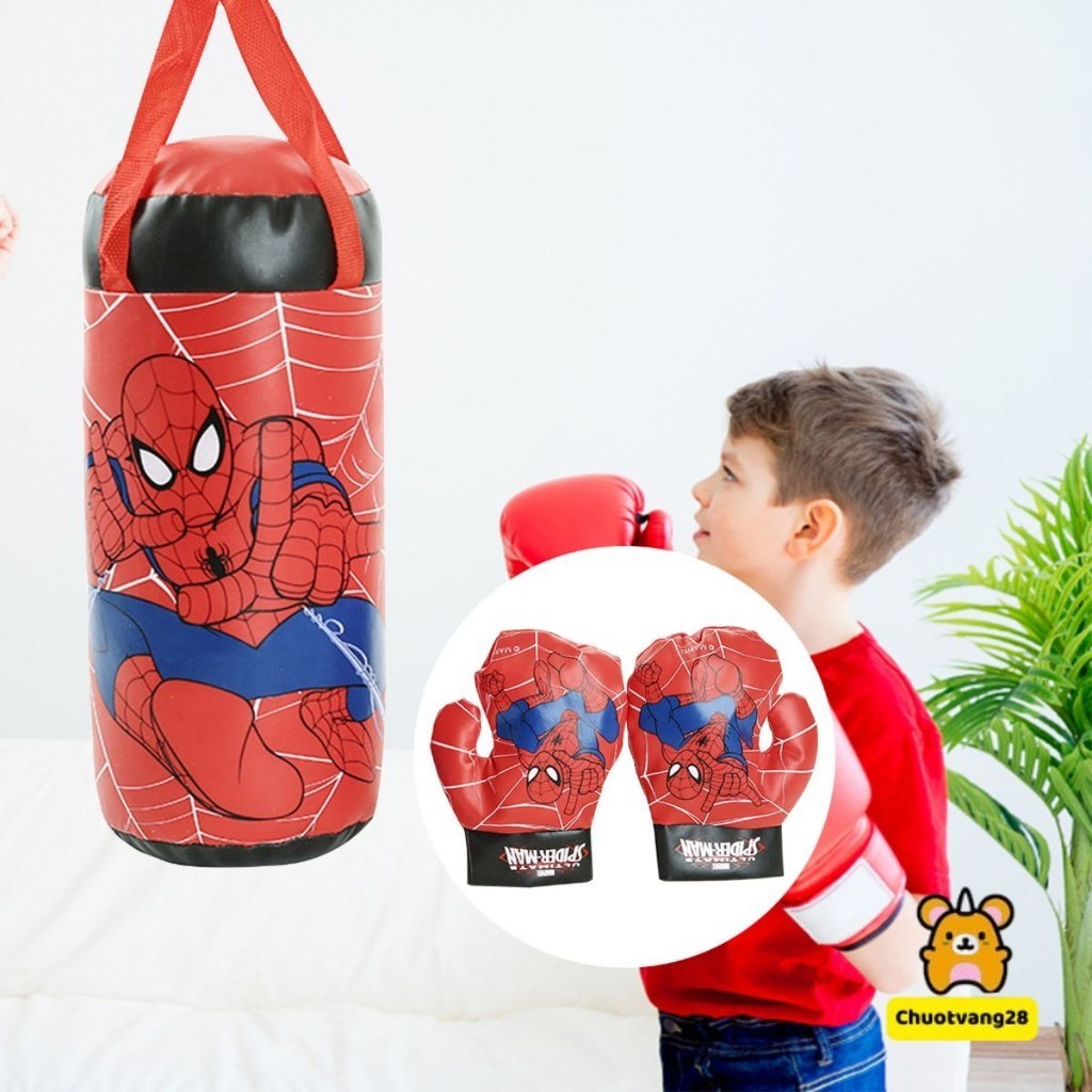 Bộ đấm bốc trẻ em kèm găng tay, BỘ túi Đấm Bốc Boxing Người Nhện, Đồ Chơi Găng Tay Tập boxing Cho Bé