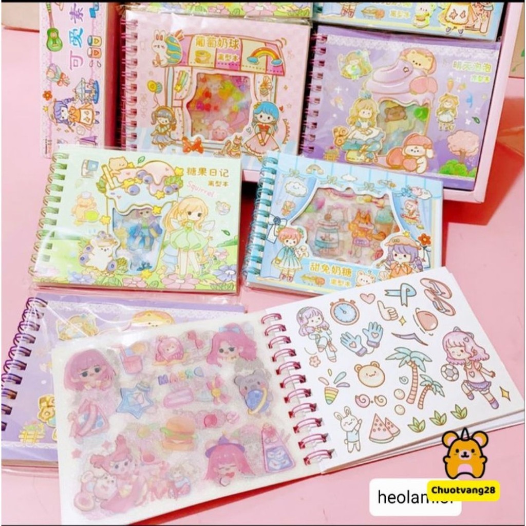 Sổ sticker 5D lò xo 10 trang nhiều hình đẹp dạng dễ thương dùng trang trí sổ và đồ dùng