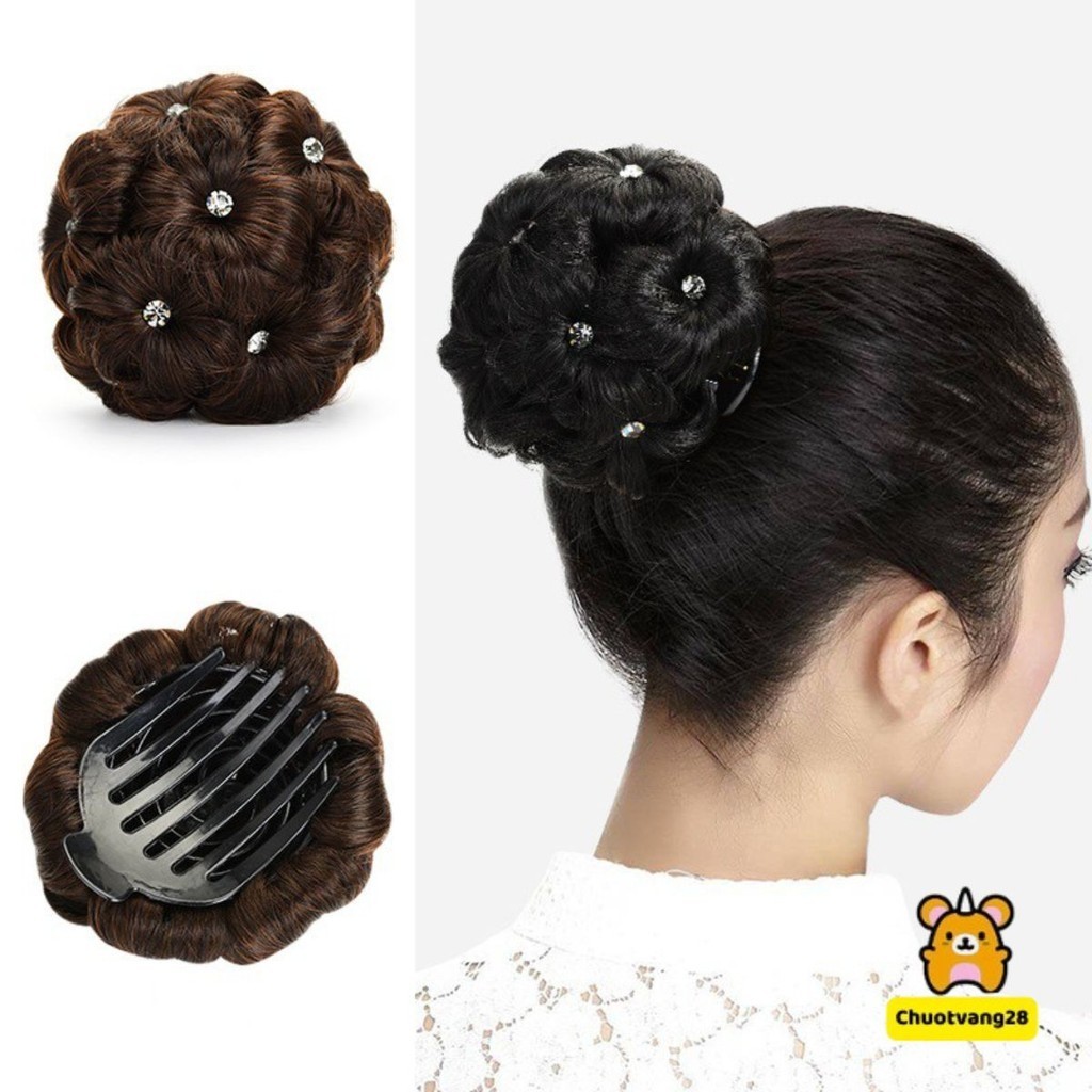 Búi tóc giả , Búi hoa trà cho người già, cô bác trung niên, sang trọng