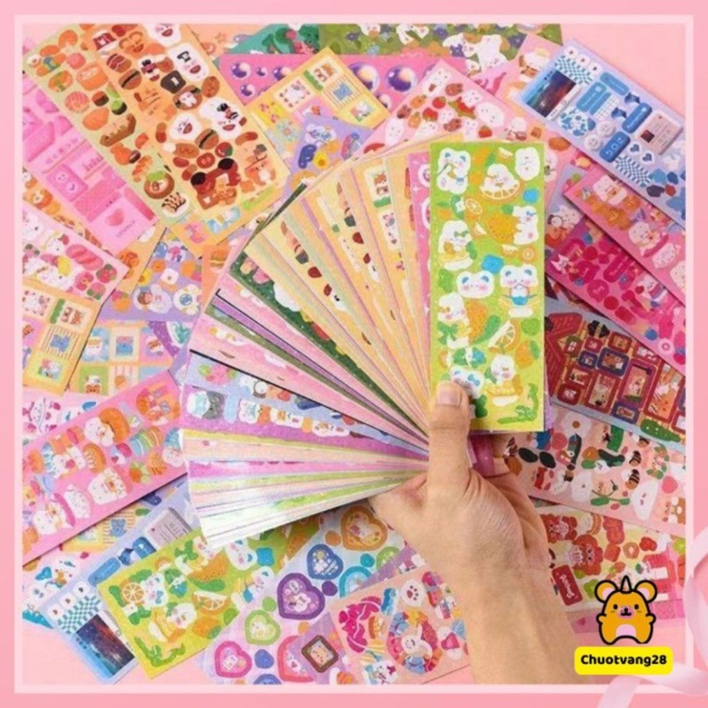 Combo 100 tấm sticker dán trang trí toploader, móc khoá handmade, sticker dán trang trí hộp bút, nhãn vở
