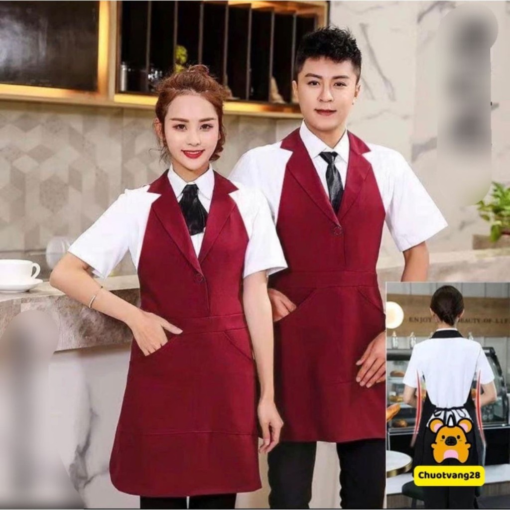 Tạp Dề Cổ Vest Cho Nam Nữ Phong Cách Hiện Đại Sang Trọng Dùng Cho Nhà Hàng, Khách Sạn