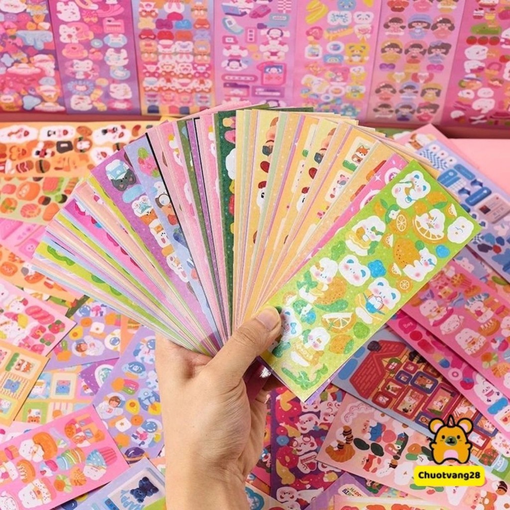 Set 100 miếng dán trang trí sổ, sticker dán trang trí nhiều mẫu trang trí ảnh idol, toploader, ánh hologram siu rẻ
