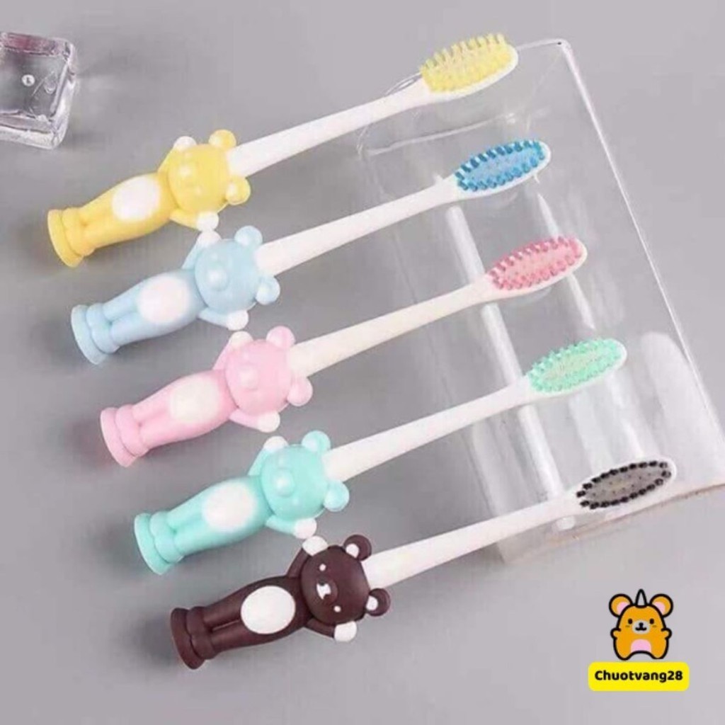 Set 4 bàn chải đánh răng hình gấu thỏ lông mềm cho bé có chân hít