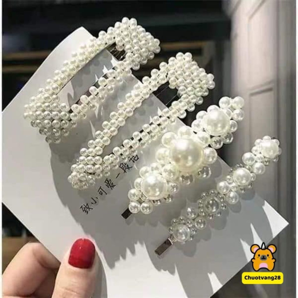 Set 4 kẹp tóc đính ngọc nhân tạo