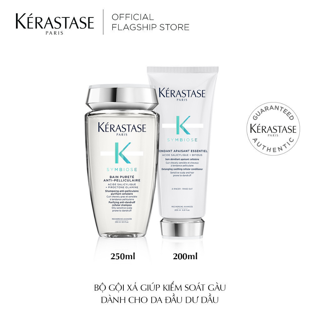 Bộ gội xả hỗ trợ kiếm soát gàu dành cho da đầu gàu và khô Kérastase Symbiose (Bain Creme 250ml + Fondant Apaisant Essent