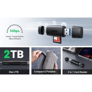 Đầu đọc thẻ SD TF chân cắm USB 3.0/USB Type C UGREEN CM304 OTG | Truyền tải dữ liệu nhanh chóng BH 18 Tháng 1 Đổi 1